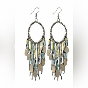 Chic Silver and Multicolor Beaded Dangle Earrings